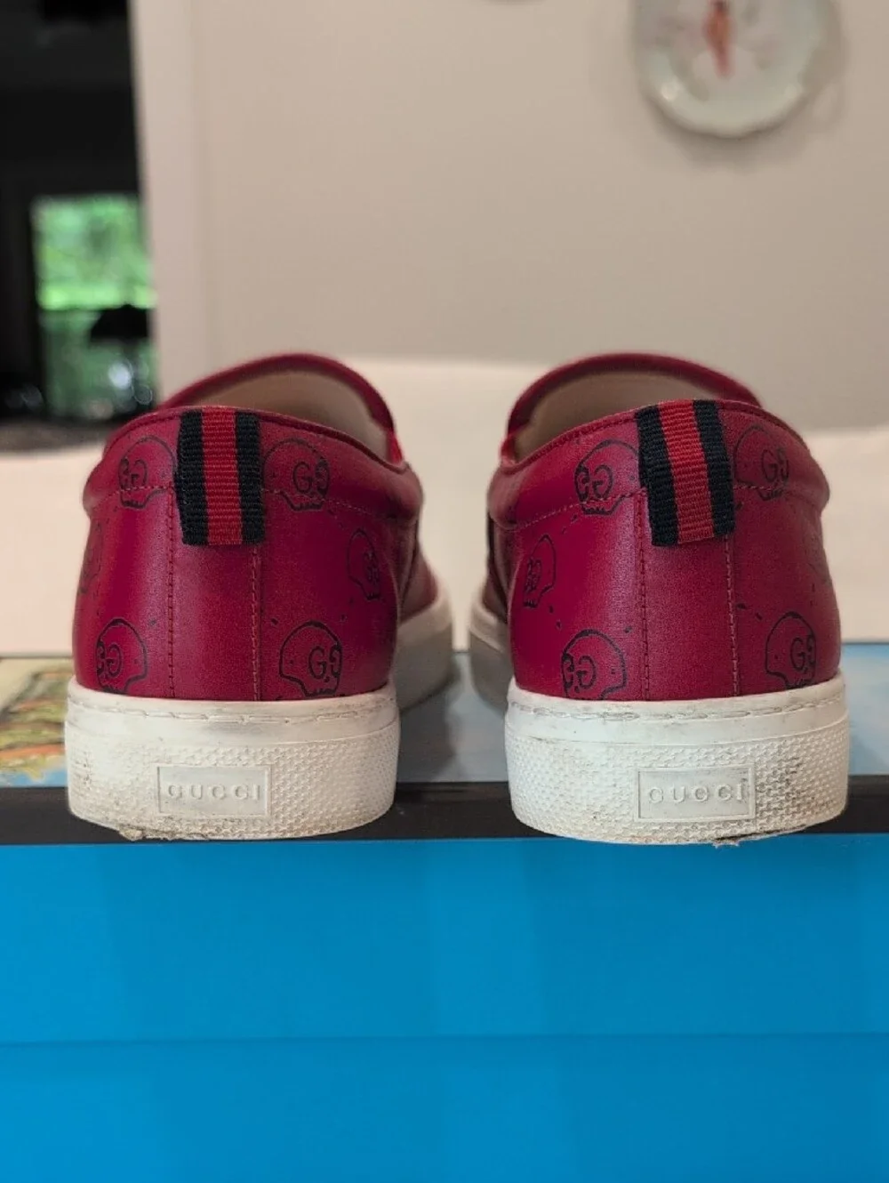UK 11 Gucci Apollo Ghost Skull Red Slip-on Sneakers